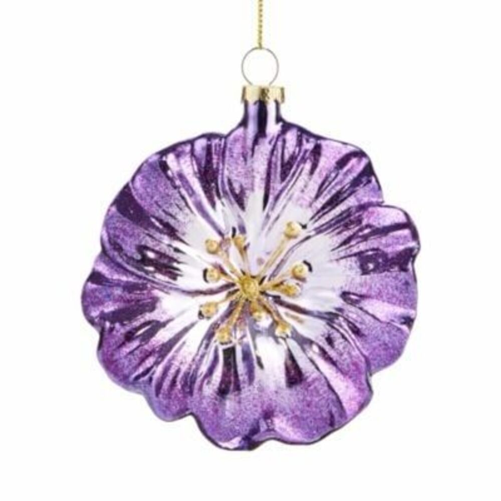 $37 Bloomingdale’s purple glass flower Christmas ornament